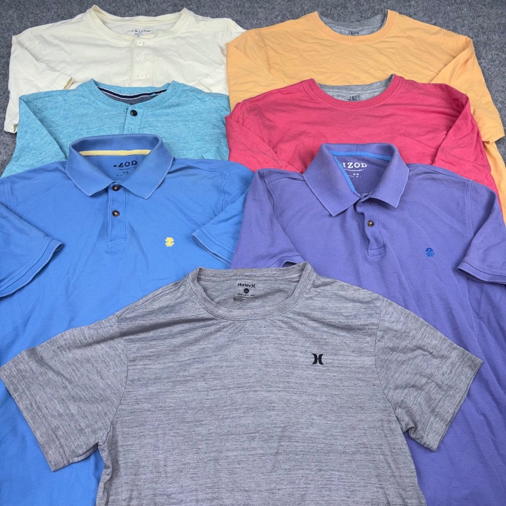 Mens Medium Short Sleeve Shirts Lot of 7 Mixed Brands Izod Polo Shirts Bundle